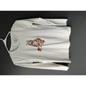 J. Crew Girl's Long Sleeve White Top with Christmas Cat Print